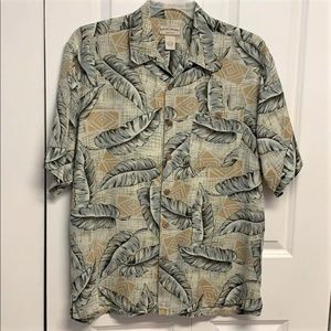 Boca Classics Island Wear Green Gold Fern Print Pocket Casual Silk Shirt Size L